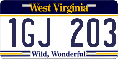 WV license plate 1GJ203