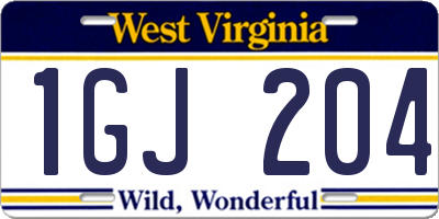 WV license plate 1GJ204