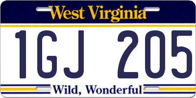 WV license plate 1GJ205