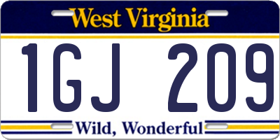 WV license plate 1GJ209
