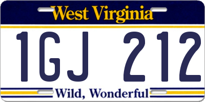 WV license plate 1GJ212