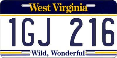 WV license plate 1GJ216