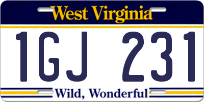 WV license plate 1GJ231