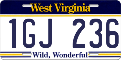 WV license plate 1GJ236