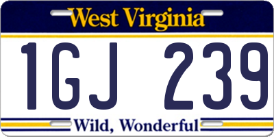 WV license plate 1GJ239
