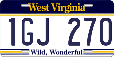 WV license plate 1GJ270