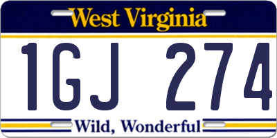 WV license plate 1GJ274