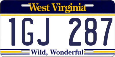 WV license plate 1GJ287