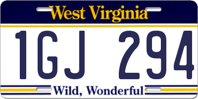WV license plate 1GJ294