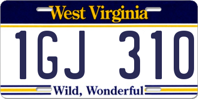 WV license plate 1GJ310