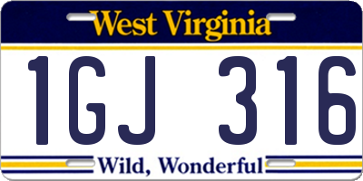 WV license plate 1GJ316