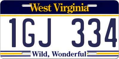 WV license plate 1GJ334