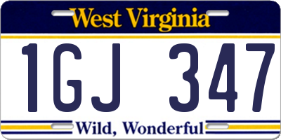 WV license plate 1GJ347