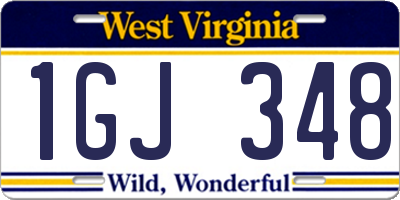 WV license plate 1GJ348