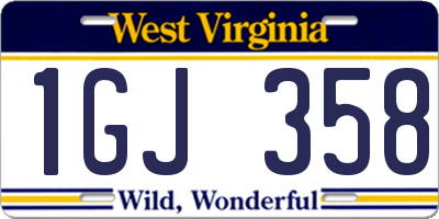 WV license plate 1GJ358