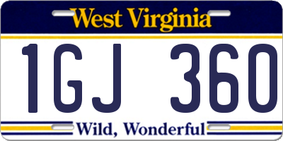 WV license plate 1GJ360