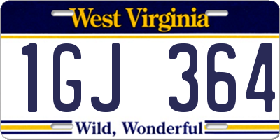 WV license plate 1GJ364