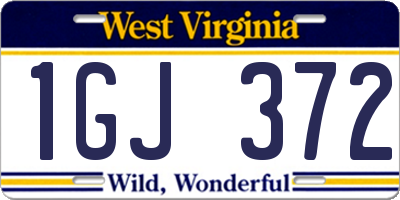 WV license plate 1GJ372
