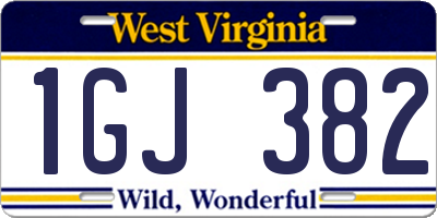 WV license plate 1GJ382