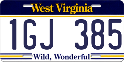 WV license plate 1GJ385