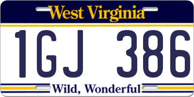 WV license plate 1GJ386