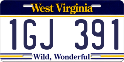 WV license plate 1GJ391