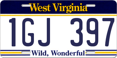 WV license plate 1GJ397