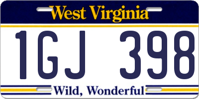 WV license plate 1GJ398