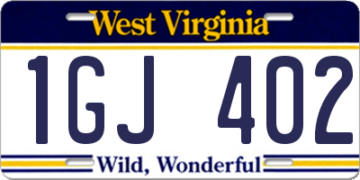 WV license plate 1GJ402