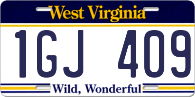 WV license plate 1GJ409