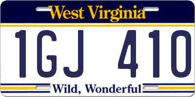 WV license plate 1GJ410
