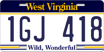 WV license plate 1GJ418