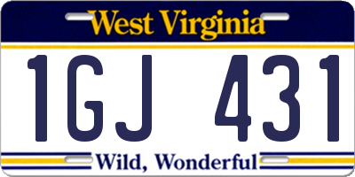 WV license plate 1GJ431