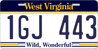 WV license plate 1GJ443
