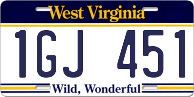 WV license plate 1GJ451