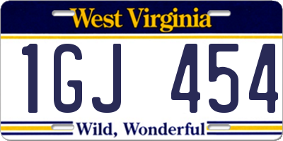 WV license plate 1GJ454