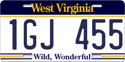 WV license plate 1GJ455