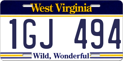 WV license plate 1GJ494