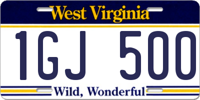 WV license plate 1GJ500
