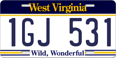 WV license plate 1GJ531