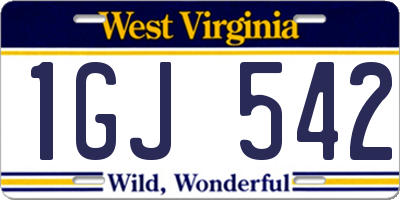WV license plate 1GJ542