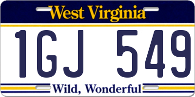 WV license plate 1GJ549
