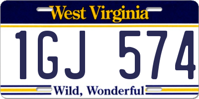 WV license plate 1GJ574