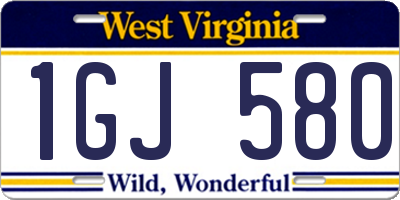 WV license plate 1GJ580