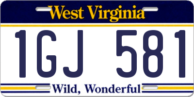 WV license plate 1GJ581