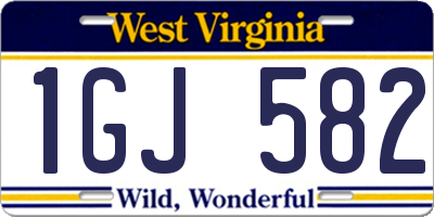 WV license plate 1GJ582