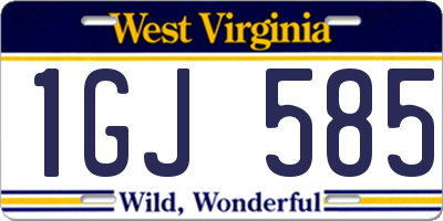 WV license plate 1GJ585