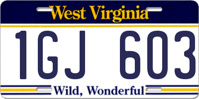WV license plate 1GJ603