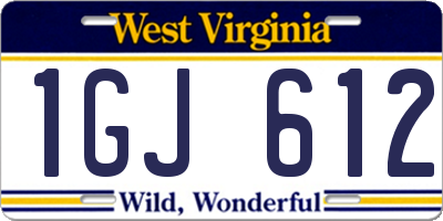 WV license plate 1GJ612