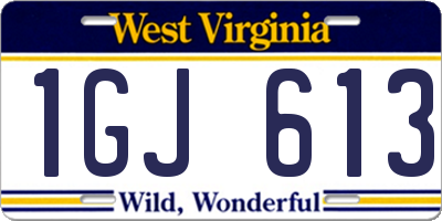 WV license plate 1GJ613